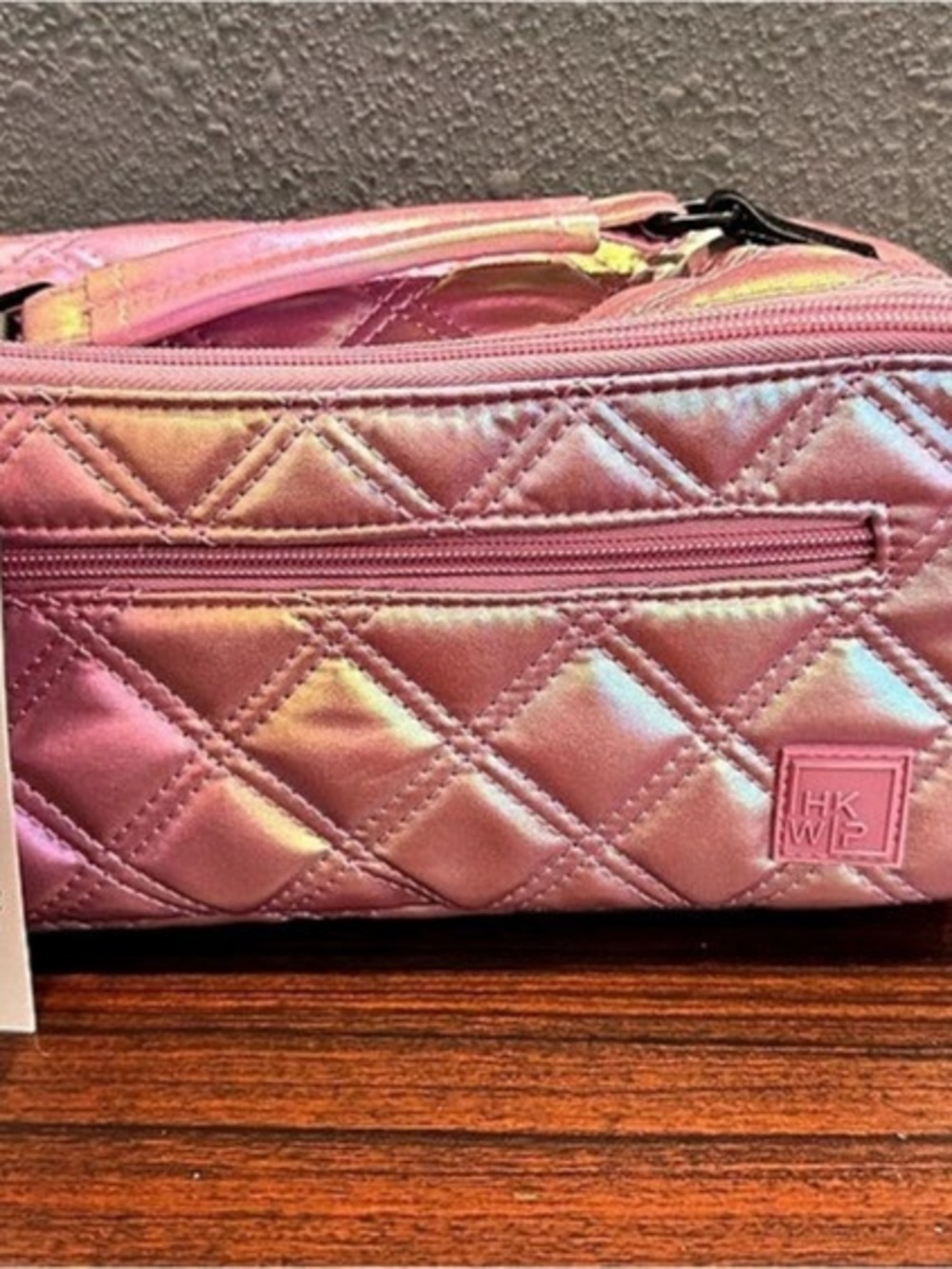 H.K.W.I.P. Quilted Cosmetic Travel Bag in Pink NWT
